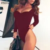 Fsda vintage kare yaka beyaz bodysuit siyah kadınlar seksi sonbahar kış gündelik vücut üst uzun kollu katı sıska bodysuits