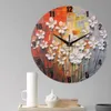 Zegary ścienne Zegar drukowania 3D Okrągły bezczynnik transferu ciepła kwiat Dekoracja domu Malarstwo olejne UV1