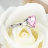 Luckyshien 6 sztuk / partia Classic Serce w kształcie serca Pink Cyrkon Gemstone Pierścień 925 Sterling Posrebrzany Dla Kobiet Obrączka Biżuteria