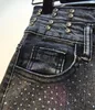 Jeans studded outono mulheres 2020 outono novo pesado diamante-embutido engomar diamante alta cintura magro elástico nove centavos jeans calças