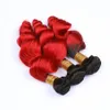 # 1B / Vermelho Ombre Indiano Virgin Cabelo Humano Onda Solta Pacotes Ofertas com Fechamento 4 Pcs Lote Vermelho Ombre 4x4 Fechamento Dianteiro Do Laço com Tece