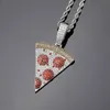 Collana con pendente a forma di pizza con retro ghiacciato e ghiacciato, CZ, gioielli in argento placcato oro, regalo252O2762