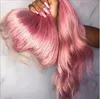 ブラジルの処女人間の髪のかつら13x4ピンク色の漂白した結び目自然のヘアラインレースフロントベビーヘア