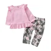 Enfants Boutique Vêtements Bébé Fille Vêtements Ensembles Volants Coton À Manches Longues T-shirt Tops Pantalon Floral Mignon Printemps Automne Filles Vêtements 0-24M