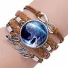 Black Color Gothic Wolf Moon Glass Dome Charm Bracelet Bangle Jewelry Love Boy Men Handmade bangles