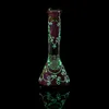 12" Handpainted Floral Glass Beaker Bong Water Pipe Hookah 7mm Thick Ice Ash Catcher Dab Oil Rigs Smoking Bongs Bubbler Pipes Bowl