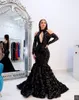 2022 2020 Siyah Katmanlı Etekler Gelinlik Modelleri Afrika Yüksek Boyun 3D Dantel Çiçekler Payetli Abiye giyim Artı Boyutu Yansıtıcı Elbise