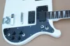 4 6 Sträng vit dubbel hals elgitarr med svart pickup rostråkskala högkvalitativ personlig service3515862