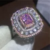Sparkling Luxury Jewelry 925 Sterling Silver Pink Sapphire CZ Diamond Gemstones Promise Princess Women Wedding Engagement Bridal Ring Gift