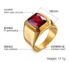 N321 Mode Geschenken Sieraden Goud / Zwart Kiezen Punk Rvs Gothic Red Gems Ruby Grote Stone Band Ring Vrouwen Mannen 8-11 #