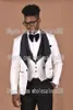 Homens Suits Padrão Marfim e preto Noivo Smoking Xaile Satin lapela Groomsmen Wedding Best Man 3 Pieces (Jacket + Calças + Vest + Tie) L434
