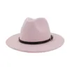 2020 Amplia lana de ala de ala de los hombres de sombreros de fieltro de color caqui Jazz Casual Mujeres del sombrero del borde grande Sólido Cinturón Moda Otoño Fedora Caps Negro