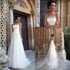 Abiti da sposa in pizzo bianco sexy A Line Scoop Sheer Mesh Tulle Applique Backless Court Train Bohemia Abiti da sposa da sposa Robe De Marie pplique