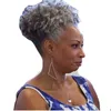 클립, 흑인 여성을위한 흑인의 변태 곱슬 파충류의 머리카락과 천연 회색 머리 Hairstring 퍼프 포니 테일 헤어 확장 (회색