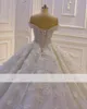 Dresses Luxury Dubai Sparkly Beaded Off Shoulder Ball Gown Wedding Dress 3D Flowers Lace Appliqued Princess Vintage Arabic Wedding Bridal