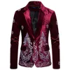 Blazer Floral de terciopelo azul para hombre, trajes de boda con un solo botón bordado de hilo plateado de lujo para hombre, Veste Social Mariage Homme1207T