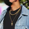 Europa och Amerika Mode halsband Gult guldpläterad full CZ Cross Pendant Halsband för män Kvinnor Trevlig present