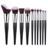 Professional 10pcs black Make up Brushes set with a Leather bag for Powder Foundation Face Eyeshadow Eyebrow Lips Cosmetic Makeup Brush kit