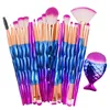 21pcs Mermaid Makeup Brushes Set Foundation Powder Eyeshadow Contour Blending Cosmetic Diamond Make up Brush Kit with Little Fish Tail