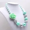 Fashion Spring Color Girls Beads Necklace With Rose Flower Child Kids Chunky Bubblegum Necklace Handade Jewelry For Gift