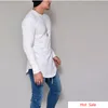 Mens Longline T Shirt Solid Hip Hop Långärmad Tees För Spring och Höst Gratis Frakt Swag Kläder Slim Harajuku Tshirt