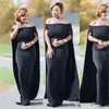 Sexy Black Mermaid Suknie Wieczorowe Długie Plus Rozmiar Off Ramię Prom Dress Z Cape Cloak Długie Party Suknie Formalna Sukienka Wieczór