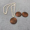 Hot Sale Low MOQ Stock Personalzied 5cm Teardrop Wooden Necklace Monogrammed Wood Tear Pendant Pearl Necklace sets