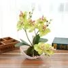 Orchidea farfalla artificiale Piante in vaso Fiore decorativo in seta con vasi di plastica per set di vasi decorativi per la casa