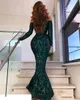 Mermaid Hunter Green Prom Dresses Off the Shoulder Long Sleeve Evening Gowns Beaded Sequins Lace Vestidos De Fiesta Formal Party Dress