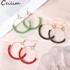 Pendientes de aro con perlas de vidrio de colores Pendiente de círculo Círculo Simple Círculo grande Color dorado Oreja para mujeres Joyería de estilo de Corea del Sur