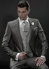 Moda Cinza Noivo Smoking Notch Lapela Padrinhos de Casamento dos homens Vestido de Excelente Homem Jaqueta Blazer 3 Peça Terno (Jaqueta + Calça + colete + Gravata) 934