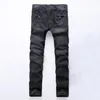Fashion Designer Mens Zipper Biker Jeans Patchwork Slim Fit Black Moto Denim Joggers Pleated Cool Jean