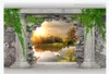 3D注文の大きな写真壁紙の壁紙の室内の装飾ローマのコラム壊れた壁洞窟湖の風景3Dリビングルームのテレビの背景壁画