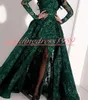 Elegance Split Lace Sequins Arabic Evening Dresses Illusion Long Sleeve Sheer Vestidos De Festa Pageant Formal Guest Gowns Long Party Prom