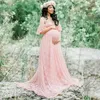 Maternity Lace+Cotton Dress Photography Props Long Sleeve Fashion Women Gown Dresses Trailing Style Baby Shower Dress Plus Size