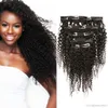 7A Afro Kinky Kıvırcık Klip Insan Saç Uzantıları Brezilyalı 100% Remy Saç 120g / Set 1 # 1B # 2 # 4 # 6 # 8 # 99J # 27 # 18 # Arapsaçı Demetleri