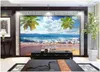 Wholesale-Murals-Customized 3D壁紙ホーム装飾写真ウォールペーパービーチスプレーハワイシースケープ風景絵画ココナッツテレビの背景