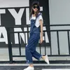 Kvinnors Jumpsuits Rompers 2021 Spring Suspenders Women Loose Holes Ripped Denim Bib Overells Casual Distressed Wide Leg Jeans R3201