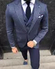 İyi Erkek Slim Fit Damat smokin Erkeklere Üç Parçalı Erkek Takım Elbise Damier Kontrol Yeni Moda Özelleştirilmiş Damat Takım Elbise Düğün Suit