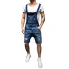 Mäns Jeans Jumpsuits Shorts 2021 Sommar Fashion Hi Street Distressed Denim Bib Overaller för Man Suspender Pants1