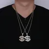 Hip hop iced out fasta tillbaka pengar dollar tecken guld silver pläterad halsband hängsmycke med rep kedja