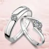 Open Adjustable Silver Ring Diamond Cubic Zirconia solitaire Rings Couple Engagement Wedding for women men Fashion Jewelry Will and Sandy