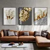 3 panelen Nordic gouden abstracte blad bloem muur canvas schilderij zwart witte veren poster prints muur foto voor woonkamer Ro7525181