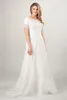 2019 A linha Lace Modest vestido de noiva com mangas curtas botões de pescoço de jóias Voltar Bohemian Informal LDS Vestidos de noiva Modest