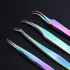 Rainbow False Eyelashes Curler Eyelash Tweezers Fake Eyelashes Nipper Anti-Static Precision for Eyelash Extension Grafting Tools HHA-358