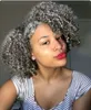Real hair kinky Curly grey ponytail hairpiece silver grey crochet braids African american drawstring Clip in gray hair extension 120g 140g