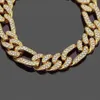 TB-0022 22 سم × 13 ملم هوب هوب ثقيلة بلورات كاملة الأساور الكوبية المجوهرات للرجال 18K الذهب مطلي لا تتلاشى 2844
