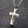 Guld Silver Tone Vintage Cross Rostfritt Stål Krucifix Jesus Pendant Halsband Figaro Link Kedja Män Kedja Christian Smycken Gåvor