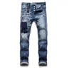 Jeans da uomo Distintivo da uomo Blu Slim Fit Moda Skinny lavato Pantaloni da moto in denim con pannelli Hip Hop Biker Streetwear Pantaloni 10059