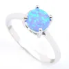 Luckyshine 12 Pcs/Lot Valentine's Day Gift Round Blue White Fire Opal Gemstone Ring 925 Sterling Silver Plated Wedding Ring Jewelry For Wome
